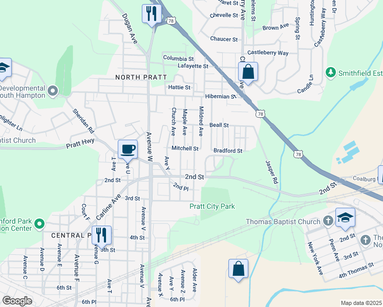 map of restaurants, bars, coffee shops, grocery stores, and more near 100 Alder Avenue in Birmingham