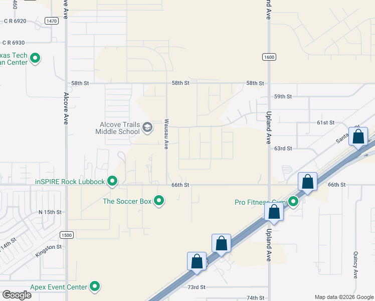 map of restaurants, bars, coffee shops, grocery stores, and more near 7450 County Road 7000 in Lubbock