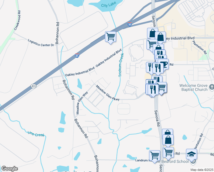 map of restaurants, bars, coffee shops, grocery stores, and more near 8080 Highland Trace in Fairburn