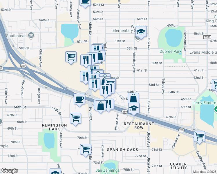 map of restaurants, bars, coffee shops, grocery stores, and more near 6302 York Drive in Lubbock