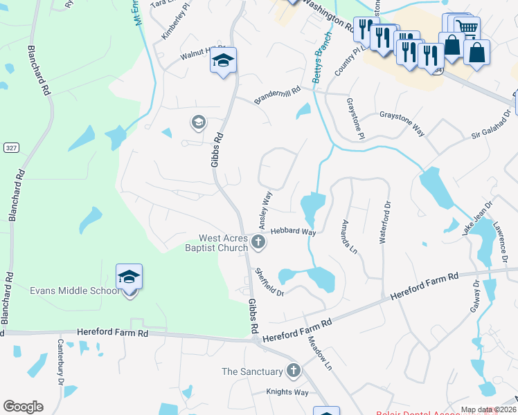 map of restaurants, bars, coffee shops, grocery stores, and more near 570 Ansley Way in Evans