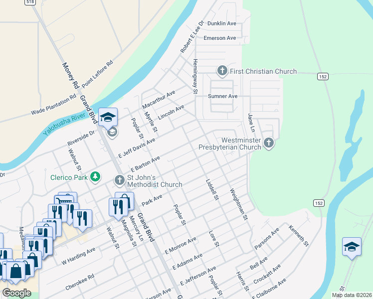 map of restaurants, bars, coffee shops, grocery stores, and more near 411 East Barton Avenue in Greenwood