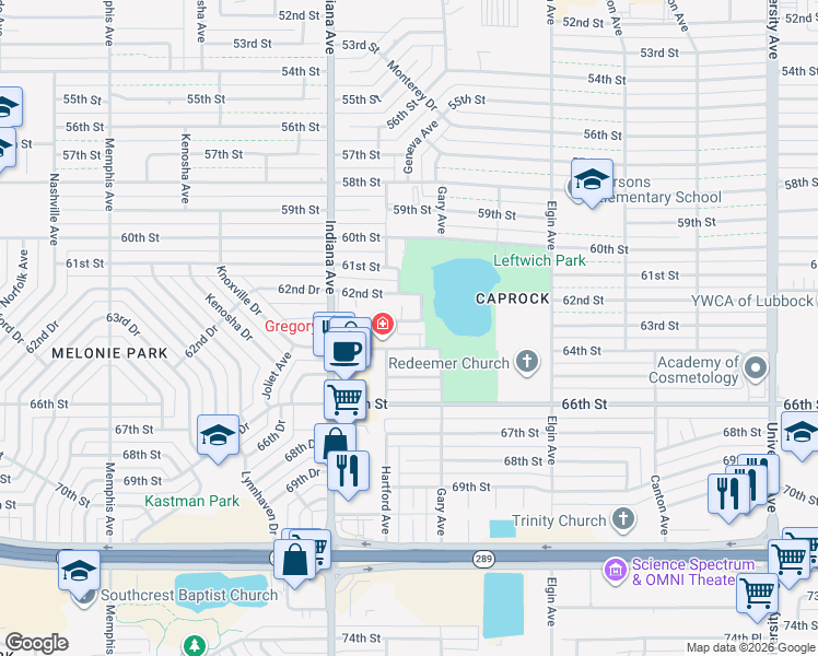 map of restaurants, bars, coffee shops, grocery stores, and more near 6219-6293 63rd Street in Lubbock