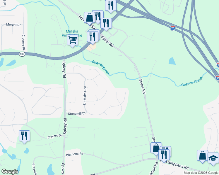 map of restaurants, bars, coffee shops, grocery stores, and more near 562 Creekstone Drive in Jonesboro