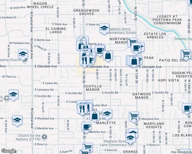 map of restaurants, bars, coffee shops, grocery stores, and more near 6767 North 7th Street in Phoenix