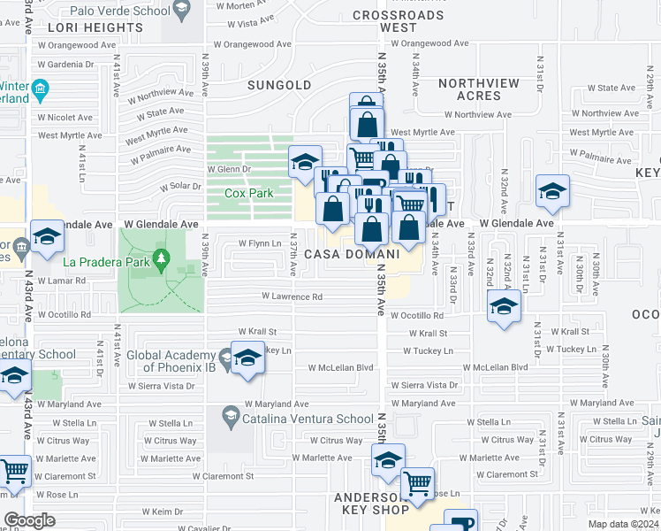map of restaurants, bars, coffee shops, grocery stores, and more near 6817 North 36th Drive in Phoenix