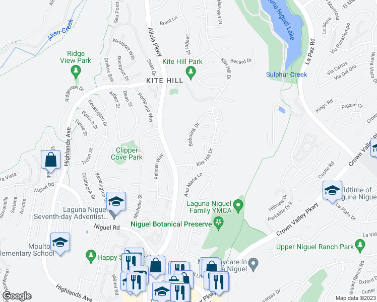 map of restaurants, bars, coffee shops, grocery stores, and more near 23891 Petrel Court in Laguna Niguel