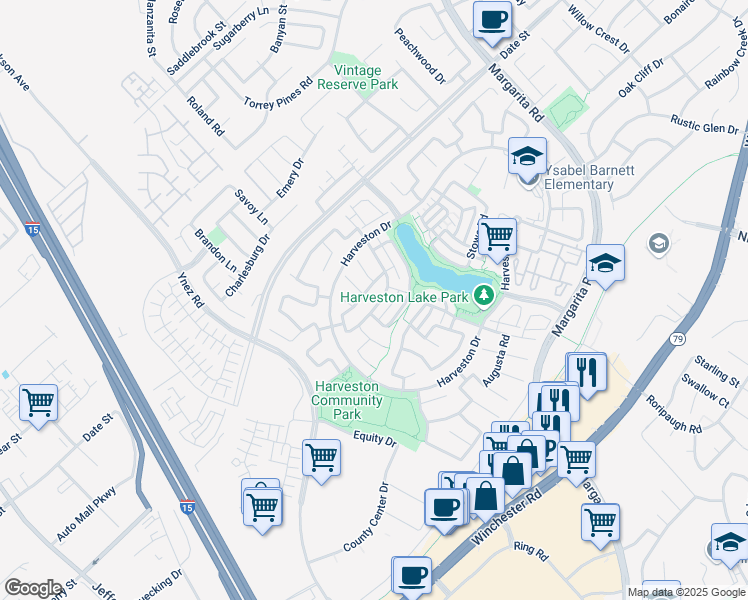 map of restaurants, bars, coffee shops, grocery stores, and more near 40219 Pasadena Drive in Temecula