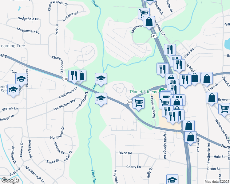 map of restaurants, bars, coffee shops, grocery stores, and more near 1100 Magnolia Circle in Jonesboro