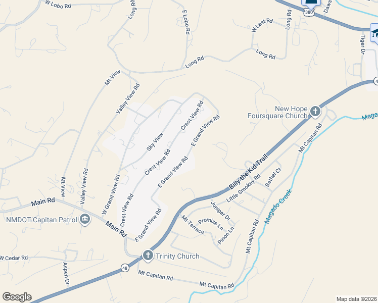 map of restaurants, bars, coffee shops, grocery stores, and more near 163 East Grand View Road in Capitan