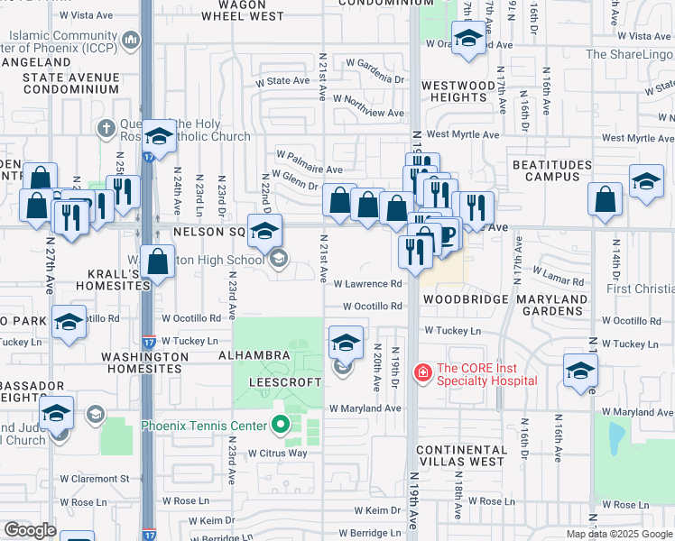 map of restaurants, bars, coffee shops, grocery stores, and more near 6801 North 21st Avenue in Phoenix