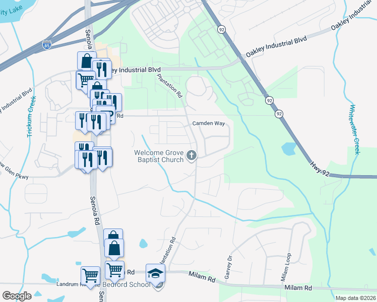 map of restaurants, bars, coffee shops, grocery stores, and more near 3047 Broadleaf Trail Road in Fairburn