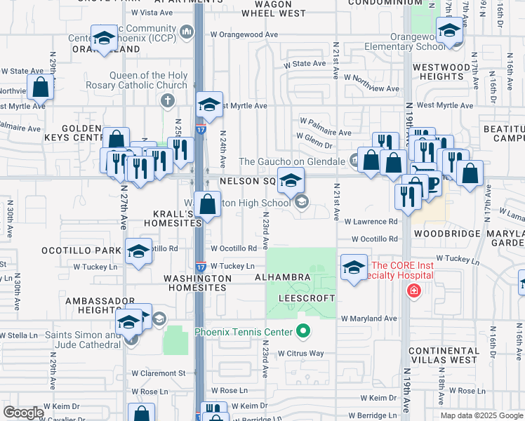 map of restaurants, bars, coffee shops, grocery stores, and more near 6808 North 23rd Avenue in Phoenix