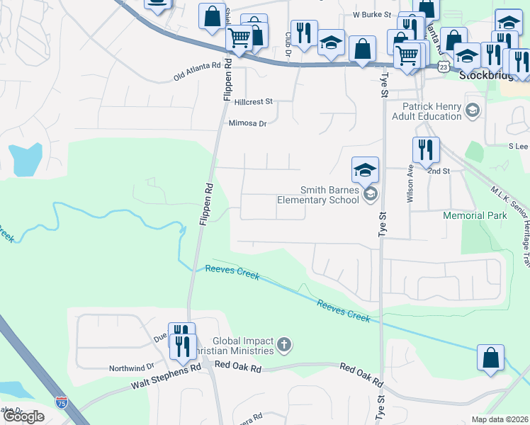 map of restaurants, bars, coffee shops, grocery stores, and more near 613 Fairhaven Boulevard in Stockbridge