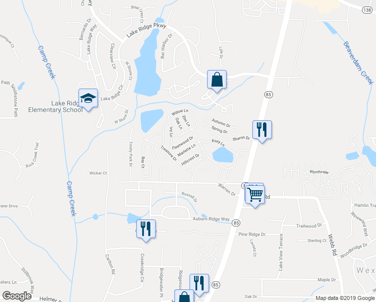 map of restaurants, bars, coffee shops, grocery stores, and more near 15 Marlette Lane in Riverdale