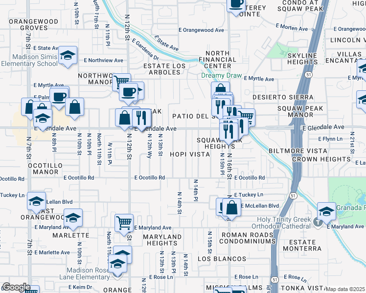 map of restaurants, bars, coffee shops, grocery stores, and more near 6814 North 14th Street in Phoenix