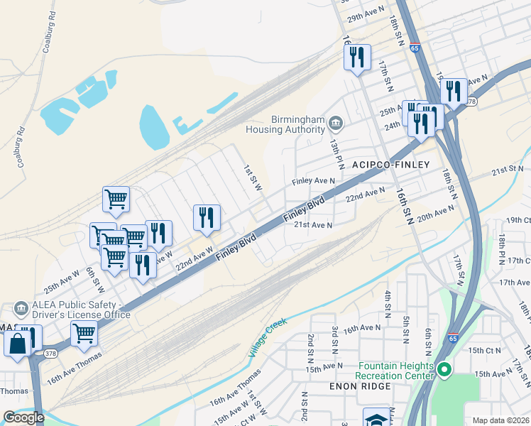 map of restaurants, bars, coffee shops, grocery stores, and more near 104 22nd Avenue West in Birmingham