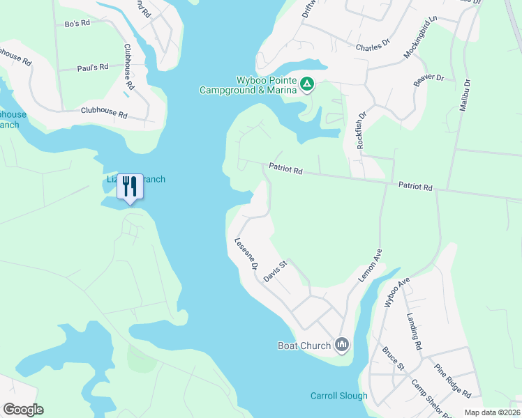 map of restaurants, bars, coffee shops, grocery stores, and more near 1176 Lesesne Drive in Manning