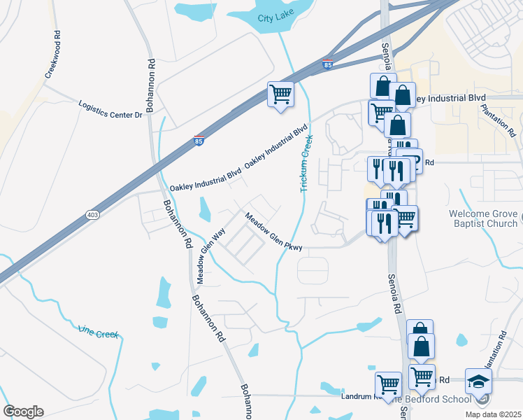 map of restaurants, bars, coffee shops, grocery stores, and more near 9010 Highland Pass in Fairburn