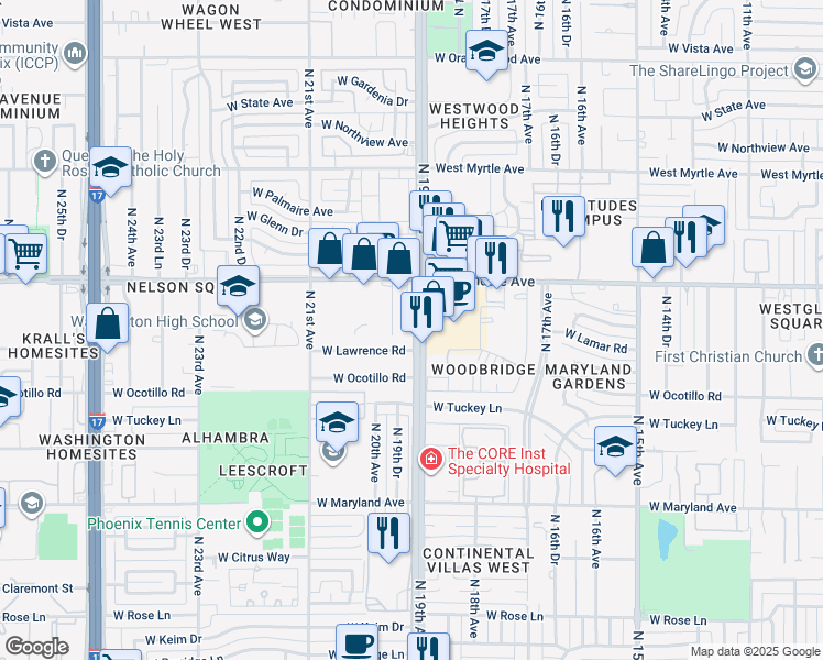 map of restaurants, bars, coffee shops, grocery stores, and more near 6802 North 19th Avenue in Phoenix