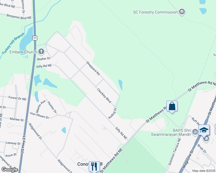 map of restaurants, bars, coffee shops, grocery stores, and more near 1165 Sheppard Road in Orangeburg