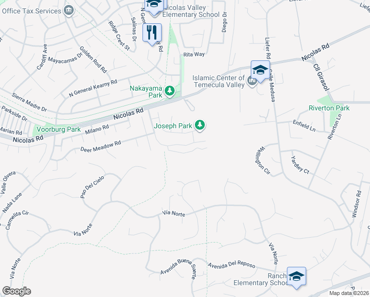 map of restaurants, bars, coffee shops, grocery stores, and more near 30545 Mulberry Court in Temecula