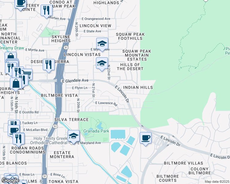 map of restaurants, bars, coffee shops, grocery stores, and more near 6809 North 22nd Place in Phoenix