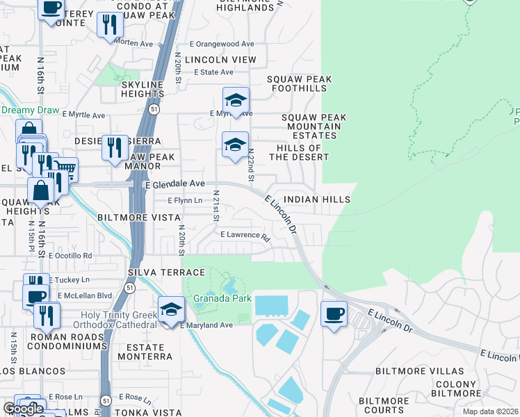 map of restaurants, bars, coffee shops, grocery stores, and more near 6809 North 22nd Place in Phoenix