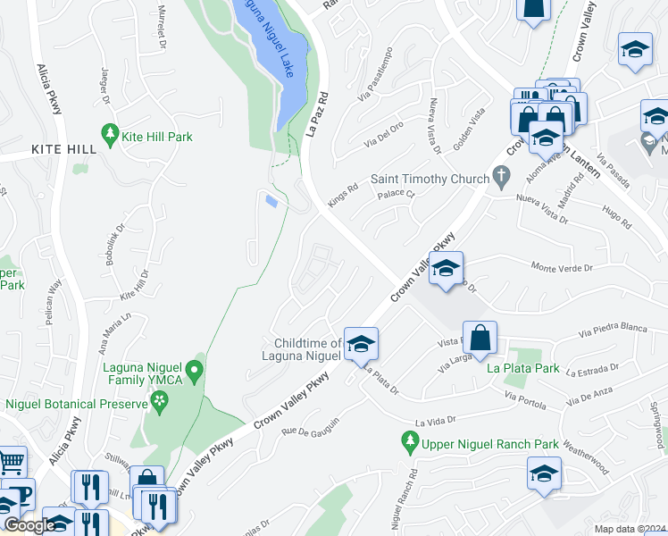 map of restaurants, bars, coffee shops, grocery stores, and more near 29331 Crown Ridge in Laguna Niguel
