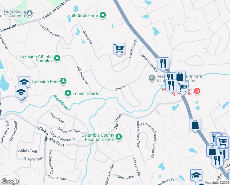 map of restaurants, bars, coffee shops, grocery stores, and more near 3868 Villa Lane in Martinez