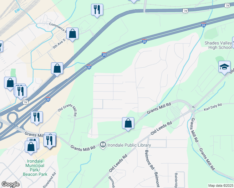 map of restaurants, bars, coffee shops, grocery stores, and more near 9 Forestview Drive in Irondale