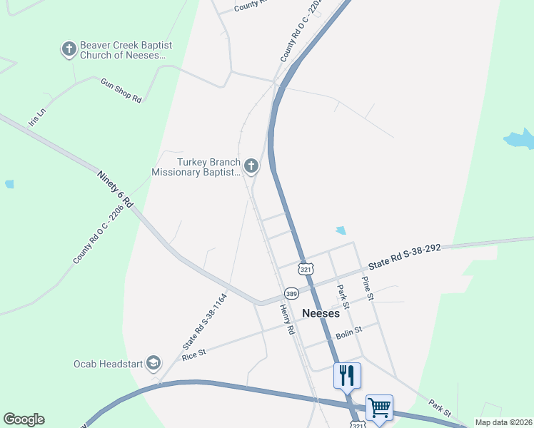 map of restaurants, bars, coffee shops, grocery stores, and more near 164 Opal Lane in Neeses