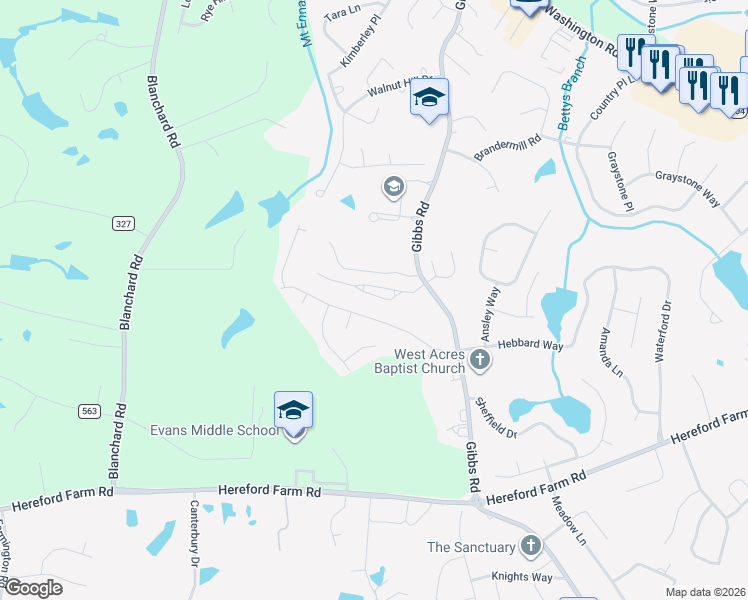 map of restaurants, bars, coffee shops, grocery stores, and more near 4713 Park Ridge Court in Evans
