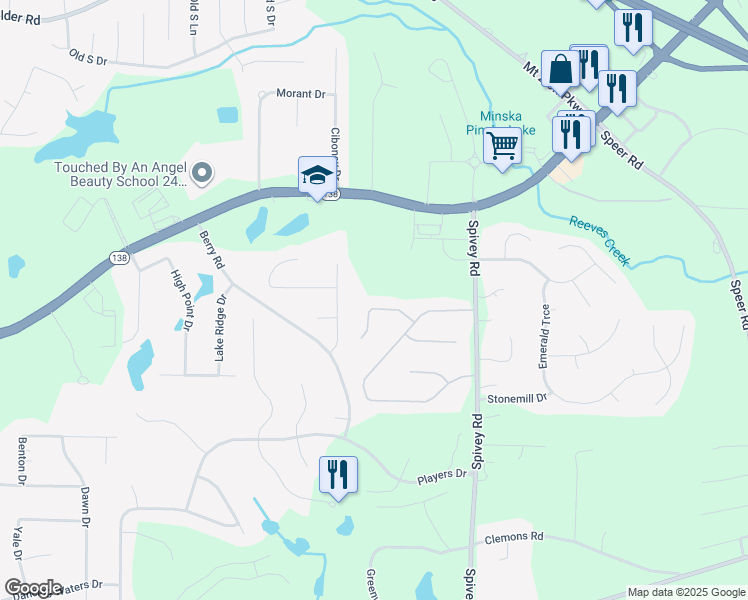 map of restaurants, bars, coffee shops, grocery stores, and more near 230 Hunting Court in Jonesboro
