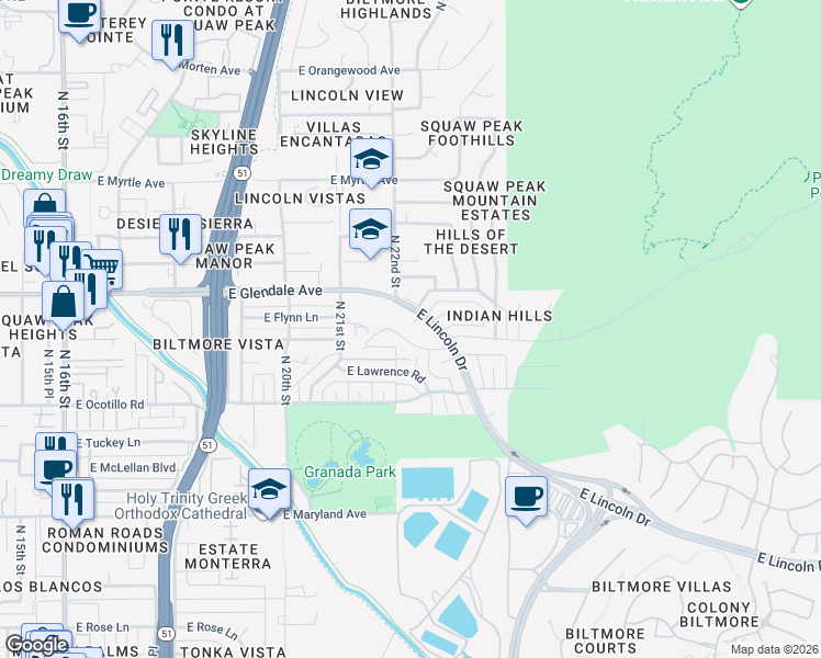 map of restaurants, bars, coffee shops, grocery stores, and more near 6809 North 22nd Place in Phoenix