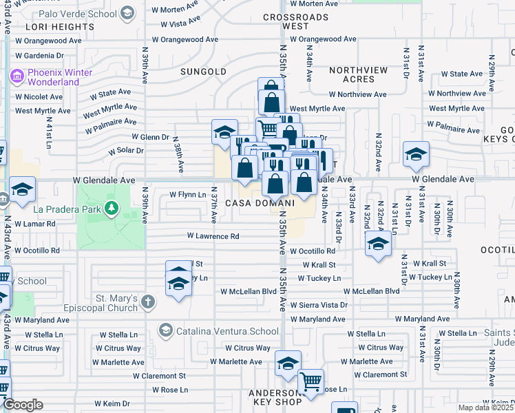 map of restaurants, bars, coffee shops, grocery stores, and more near in Phoenix