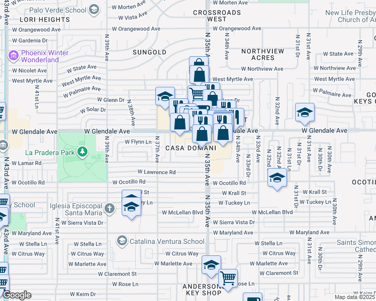 map of restaurants, bars, coffee shops, grocery stores, and more near in Phoenix