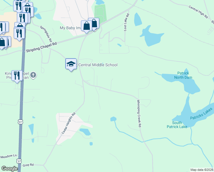 map of restaurants, bars, coffee shops, grocery stores, and more near 322 Whooping Creek Road in Carrollton