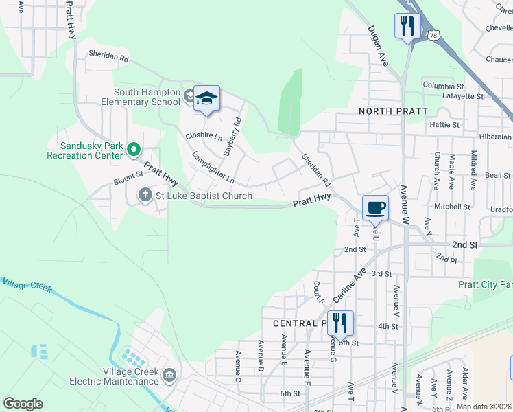 map of restaurants, bars, coffee shops, grocery stores, and more near 617 Lamplighter Lane in Birmingham