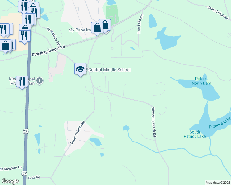 map of restaurants, bars, coffee shops, grocery stores, and more near 314 Whooping Creek Road in Carrollton