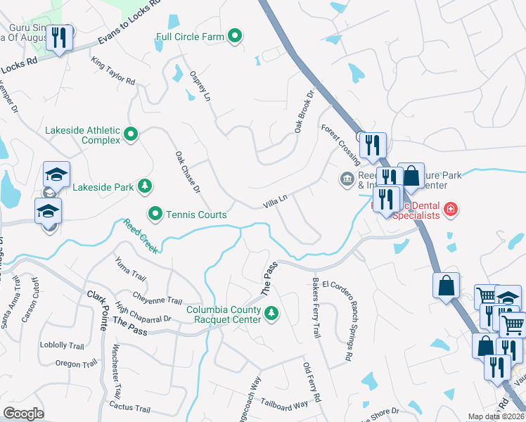 map of restaurants, bars, coffee shops, grocery stores, and more near 3868 Villa Lane in Martinez