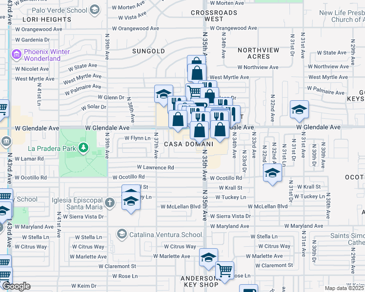 map of restaurants, bars, coffee shops, grocery stores, and more near 6817 North 36th Drive in Phoenix