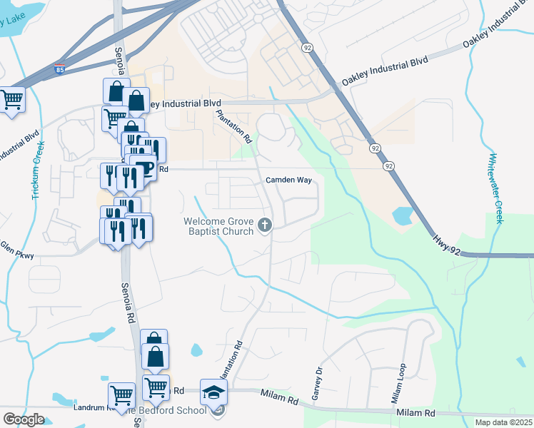 map of restaurants, bars, coffee shops, grocery stores, and more near 3054 Broadleaf Trail Road in Fairburn