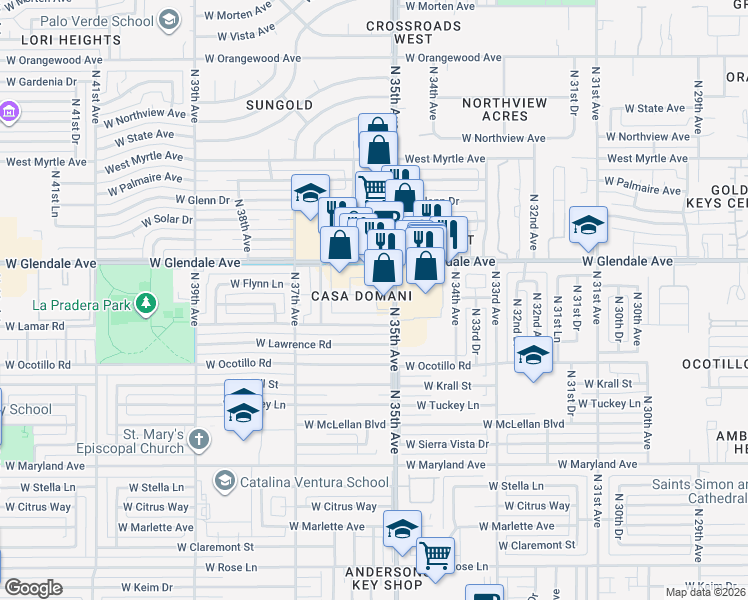 map of restaurants, bars, coffee shops, grocery stores, and more near 6814 North 35th Avenue in Phoenix
