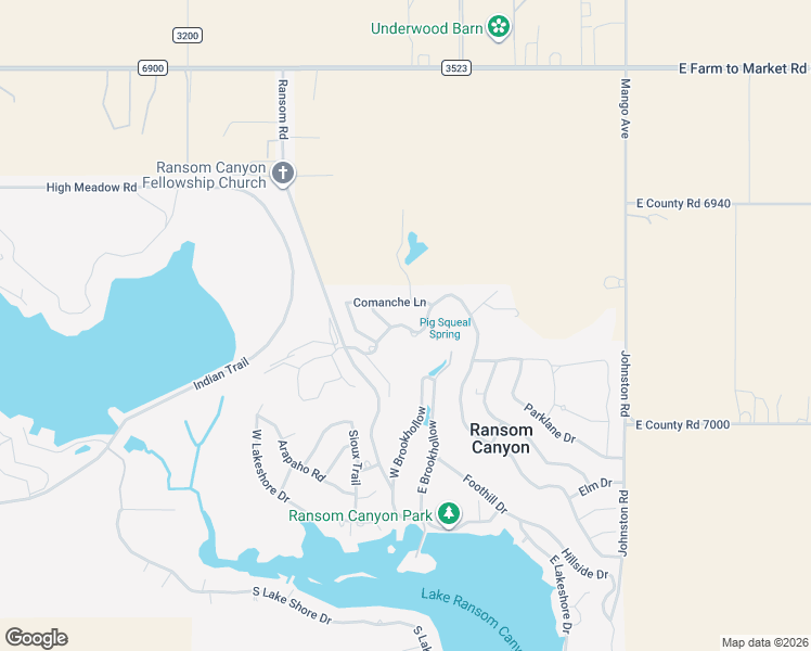 map of restaurants, bars, coffee shops, grocery stores, and more near 9 W Canyon View Dr in Ransom Canyon