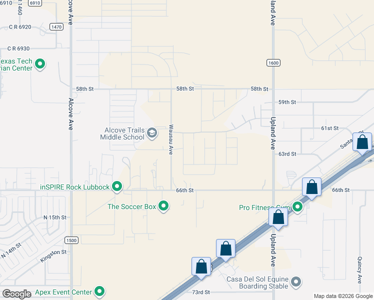 map of restaurants, bars, coffee shops, grocery stores, and more near 7450 County Road 7000 in Lubbock