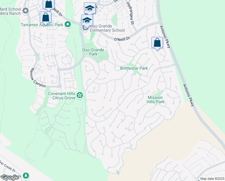 map of restaurants, bars, coffee shops, grocery stores, and more near 15 Basilica Place in Ladera Ranch