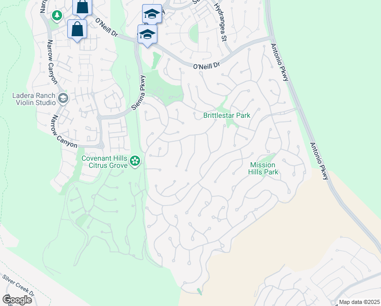 map of restaurants, bars, coffee shops, grocery stores, and more near 17 Basilica Place in Ladera Ranch