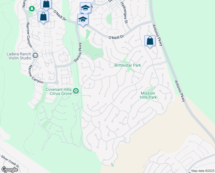 map of restaurants, bars, coffee shops, grocery stores, and more near 15 Basilica Place in Ladera Ranch