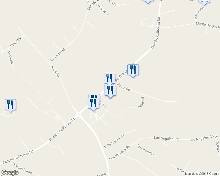 map of restaurants, bars, coffee shops, grocery stores, and more near 35053 Rancho California Road in Temecula